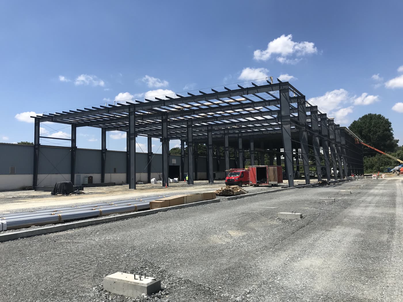 Steel frame of the 135,000 sq. ft. Nucor metal building for Alro Steel in Wrightsville, PA.